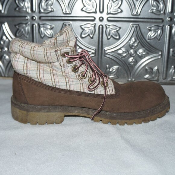 Timberland Womens Size 6 Jayne Waterproof Fold Down Boots Brown Plaid - Picture 4 of 8